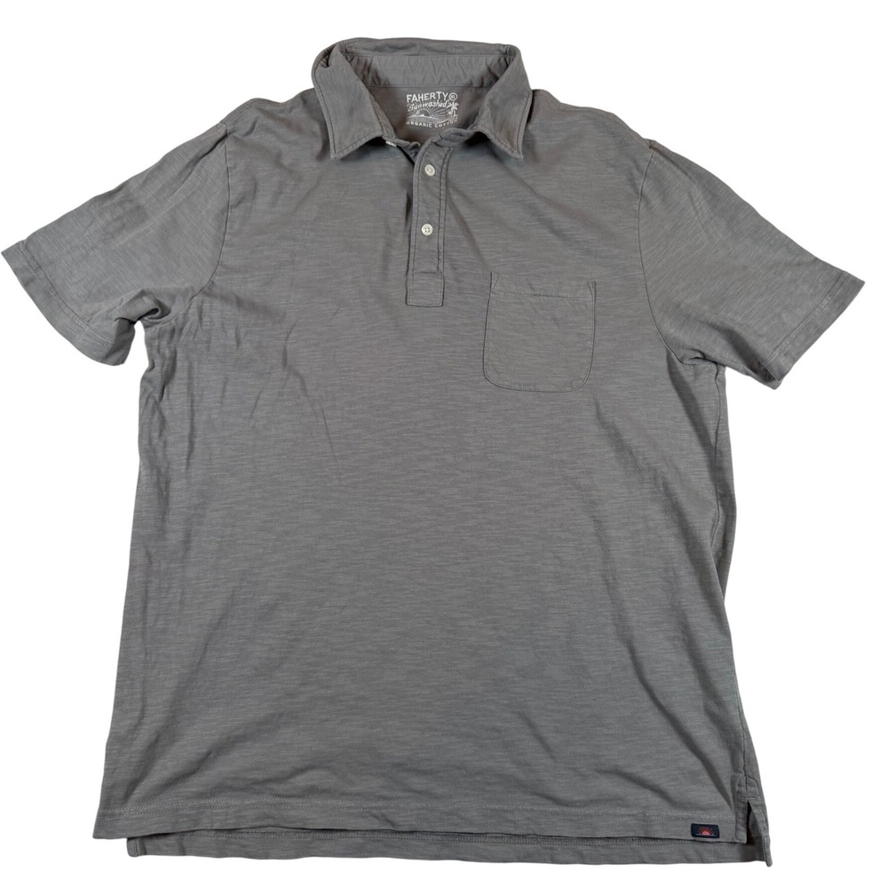 Faherty Sunwashed Organic Cotton Slub Polo Shirt Gray XL Short Sleeve Pocket